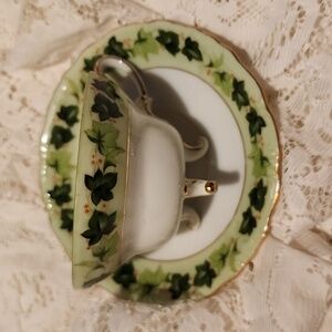 Vintage Norcrest, NW-C-159 C, Elegant Greens and Gold Teacup and Saucer,